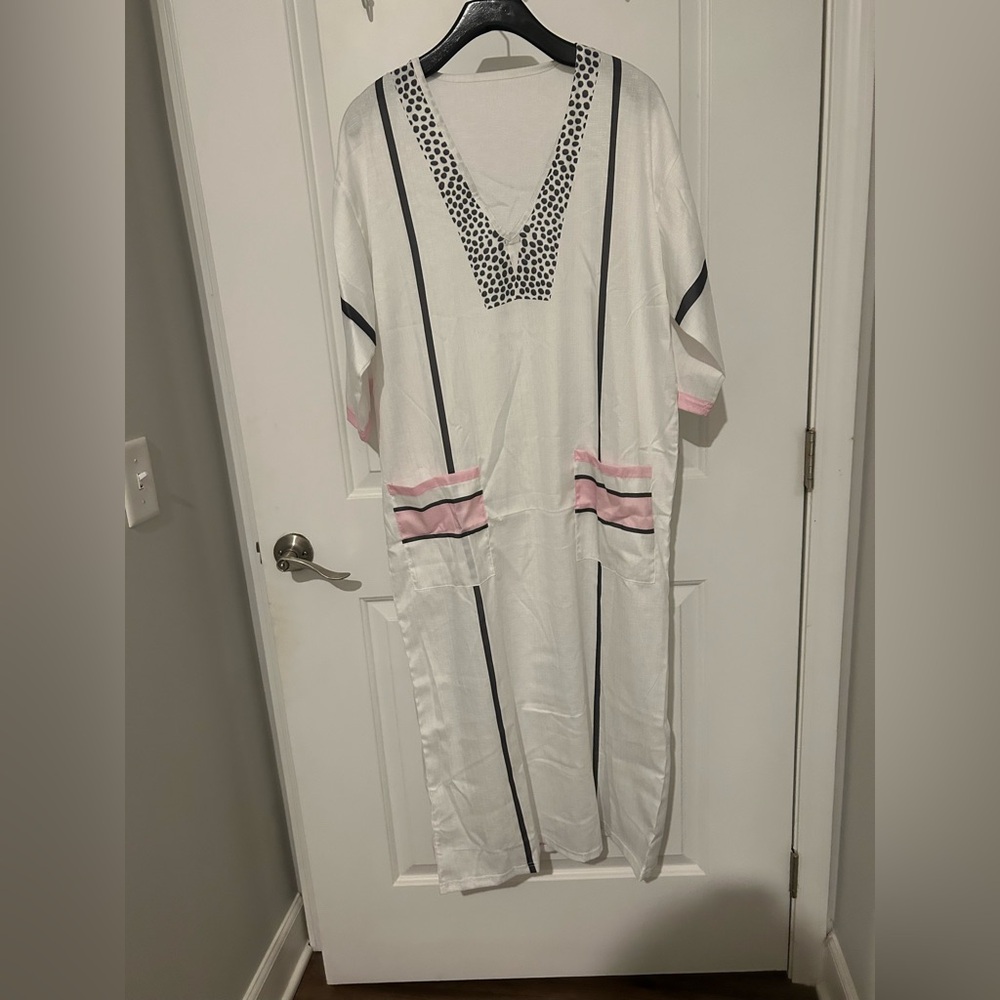 White Kaftan with Red Stitching